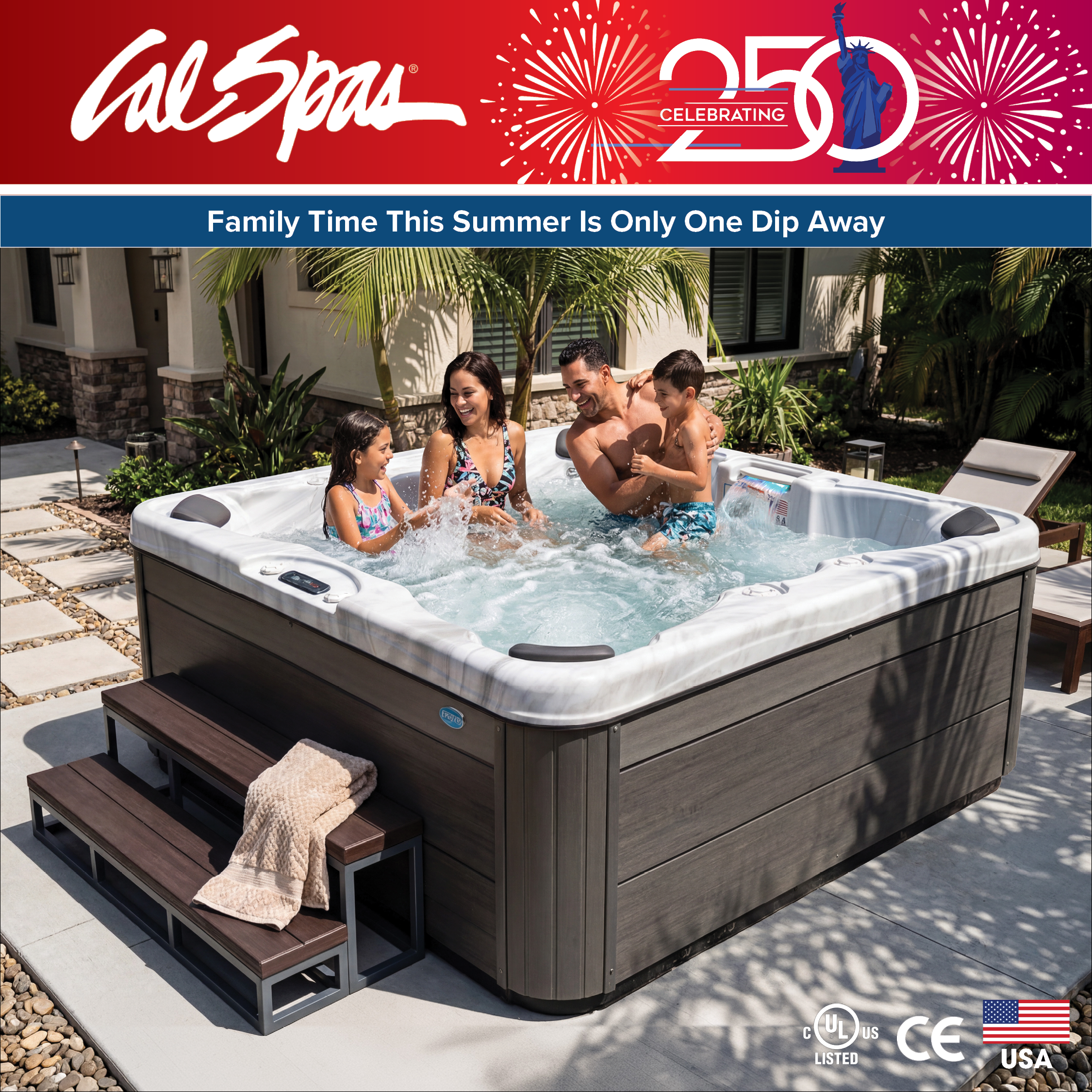 Calspas hot tub being used in a family setting - Coconut Creek